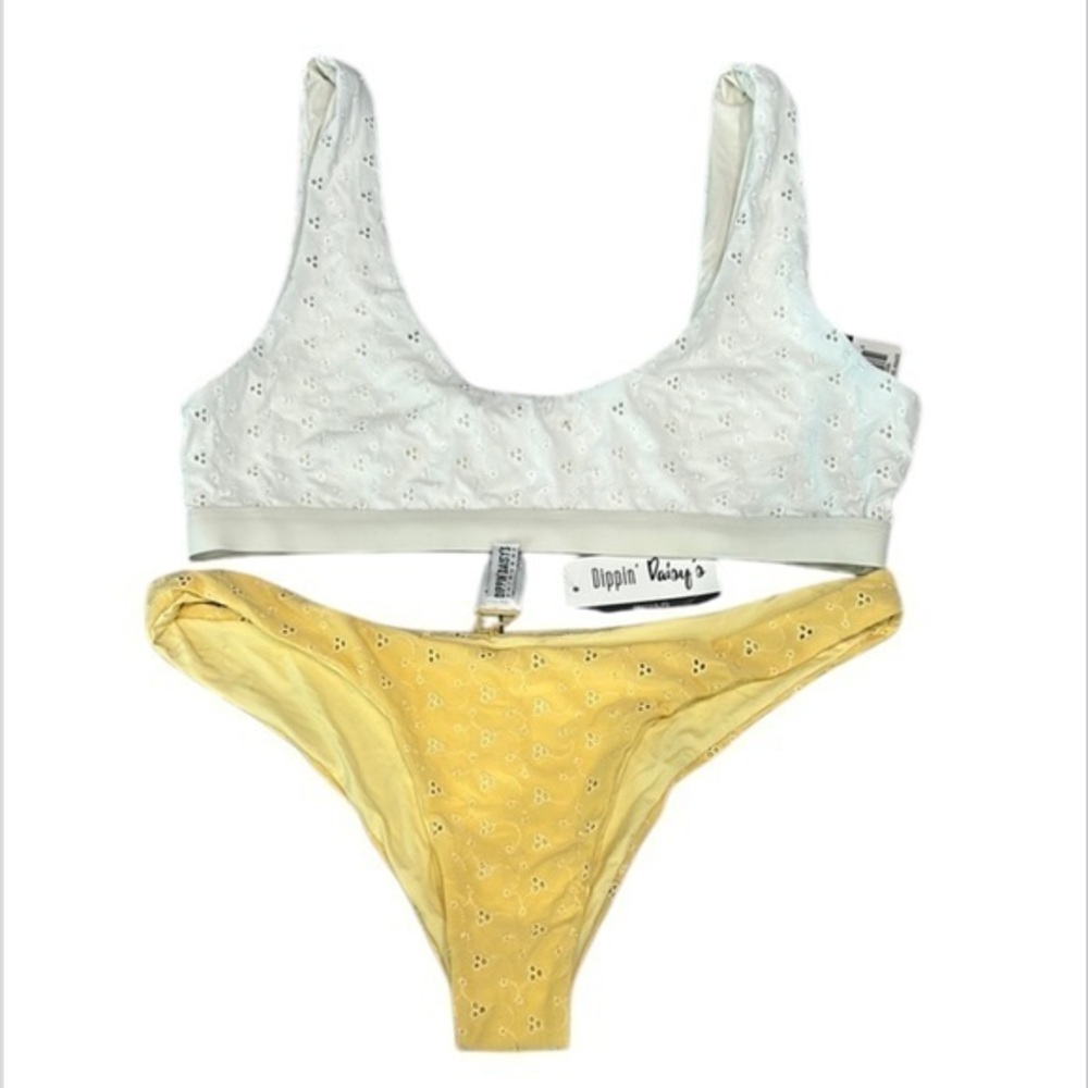 Dippin' Daisy's yellow white eyelet lace bikini swim swimsuit set size XL